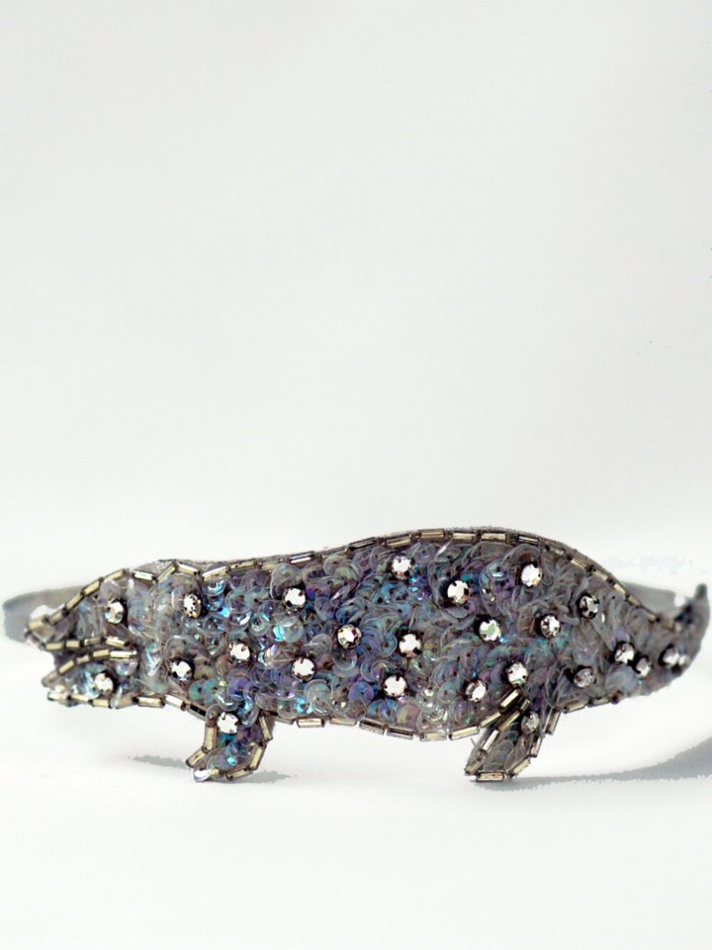 White sequin headband - Alligator shaped shimmery sequin - OOAK - Eco-Friendly